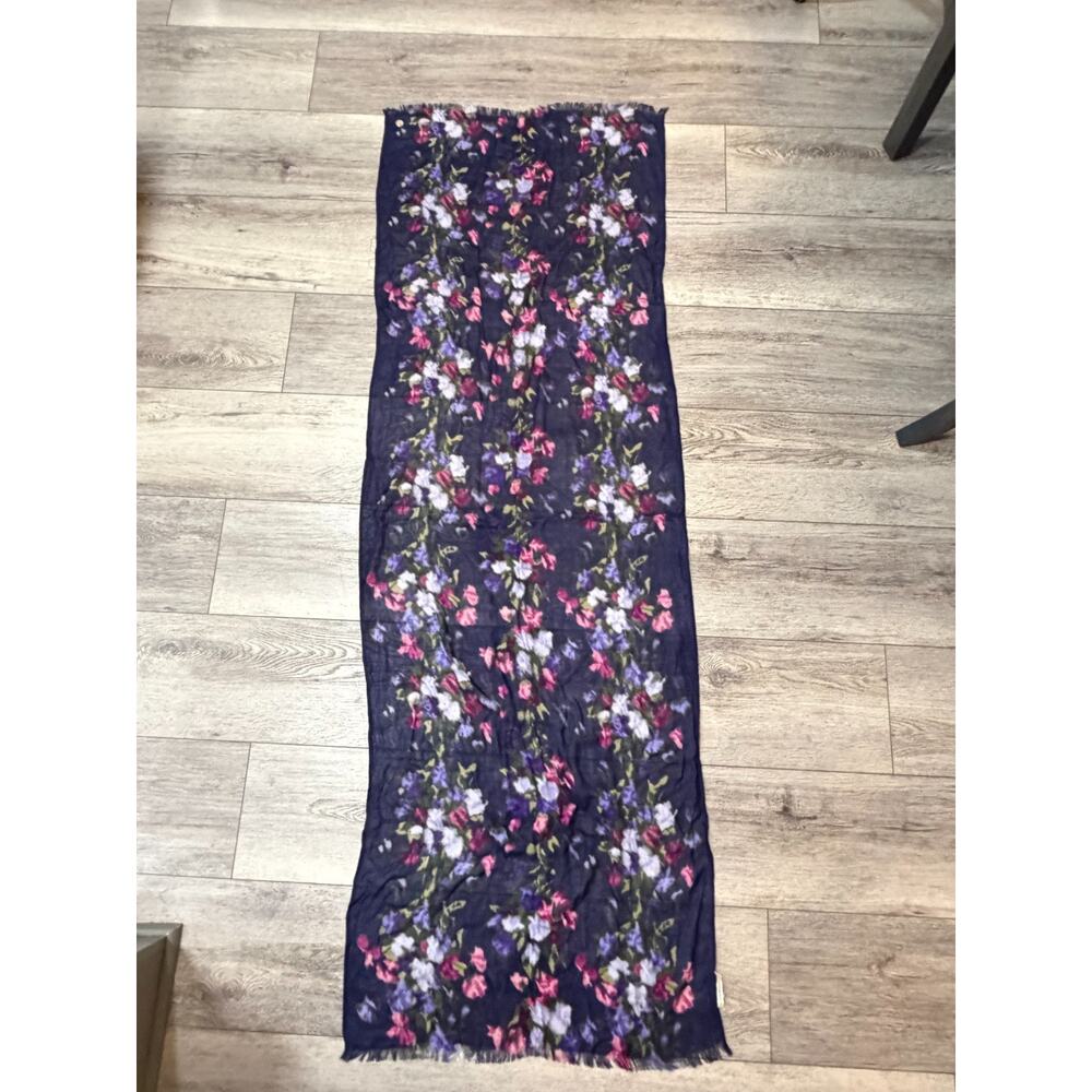 Isaac Mizrahi 72" Long Floral Scarf Navy Romantic Cottagecore Boho Chic - Picture 2 of 7